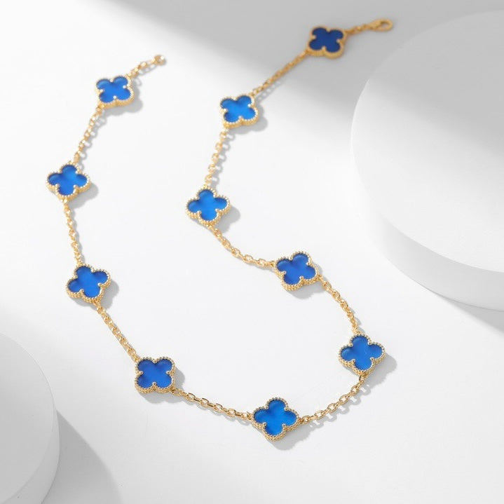 [✨ROSE✨]CLOVER 10 MOTIFS BLUE AGATE NECKLACE