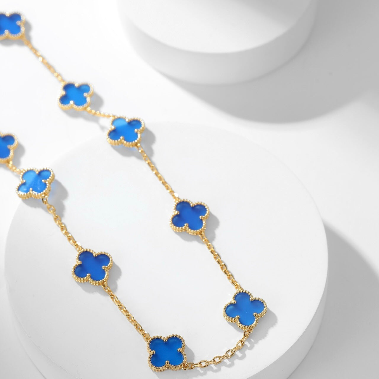 [✨ROSE✨]CLOVER 10 MOTIFS BLUE AGATE NECKLACE
