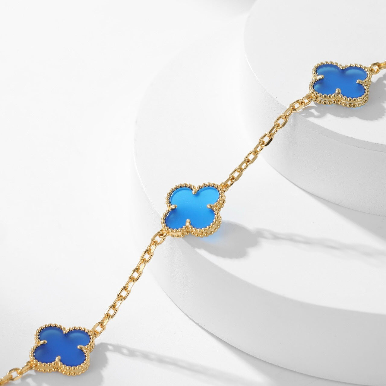 [✨ROSE✨]CLOVER 10 MOTIFS BLUE AGATE NECKLACE