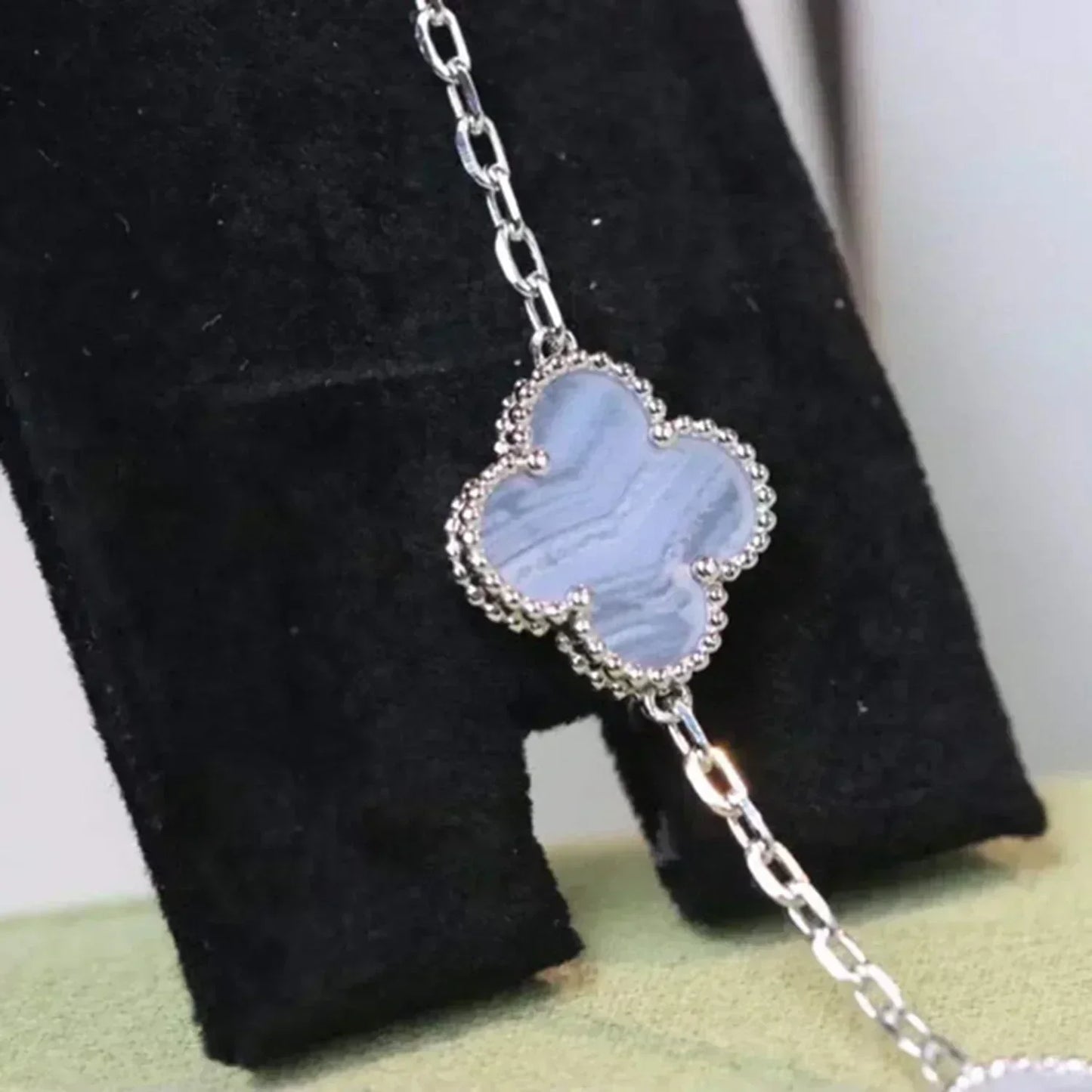[✨ROSE✨]CLOVER  5 MOTIF PURPLE CHALCEDONY BRACELET SILVER