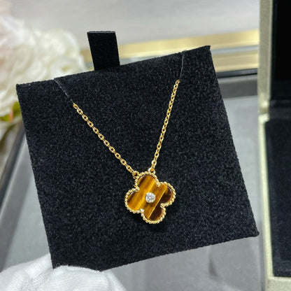 [✨ROSE✨]CLOVER 15MM DIAMOND AND YELLOW TIGER'S EYE AGATE necklace