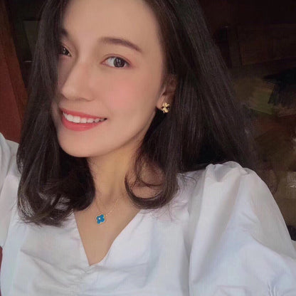 [✨ROSE✨]CLOVER 15MM DIAMOND AND BLUE AGATE NECKLACE