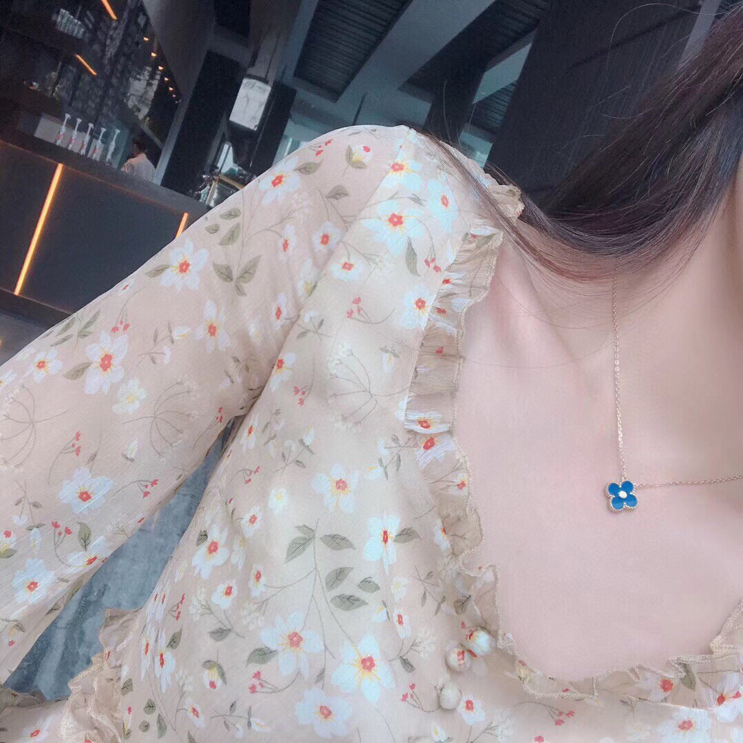 [✨ROSE✨]CLOVER 15MM DIAMOND AND BLUE AGATE NECKLACE