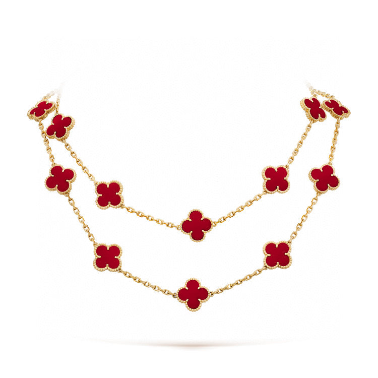 [✨ROSE✨]CLOVER 20 MOTIFS CARNELIAN NECKLACE