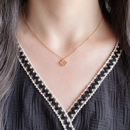 [✨ROSE✨]CLOVER 15MM PINK MOTHER-OF-PEARL SINGLE FLOWER NECKLACE