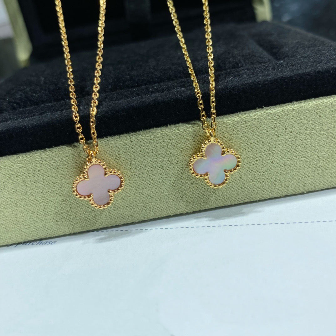 [✨ROSE✨]CLOVER 15MM PINK MOTHER-OF-PEARL SINGLE FLOWER NECKLACE