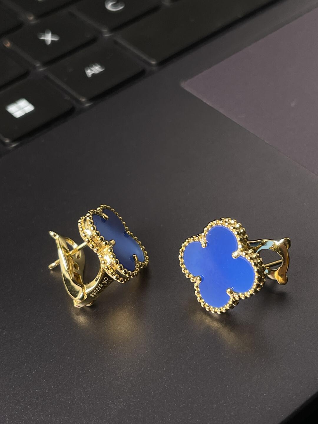 [Rose Jewelry] CLOVER LARGE 15MM 1 MOTIFS BLUE MOP STUD EARRINGS