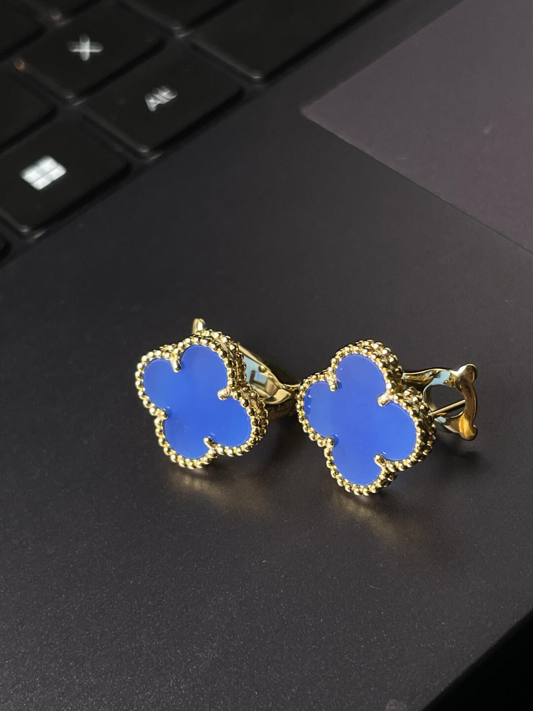 [Rose Jewelry] CLOVER LARGE 15MM 1 MOTIFS BLUE MOP STUD EARRINGS