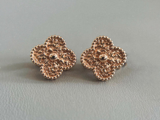 [✨ROSE✨]CLOVER MEDIUM 1 MOTIFS ROSE GOLD HOT STAMPING EARRINGS