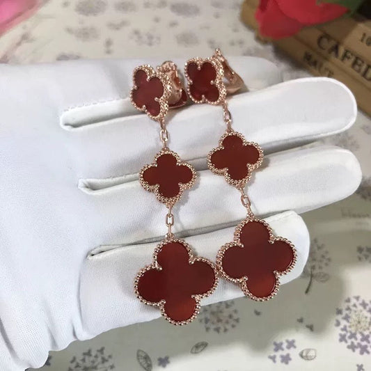 [✨ROSE✨]CLOVER 3 MOTIF CARNELIAN DROP EARRINGS