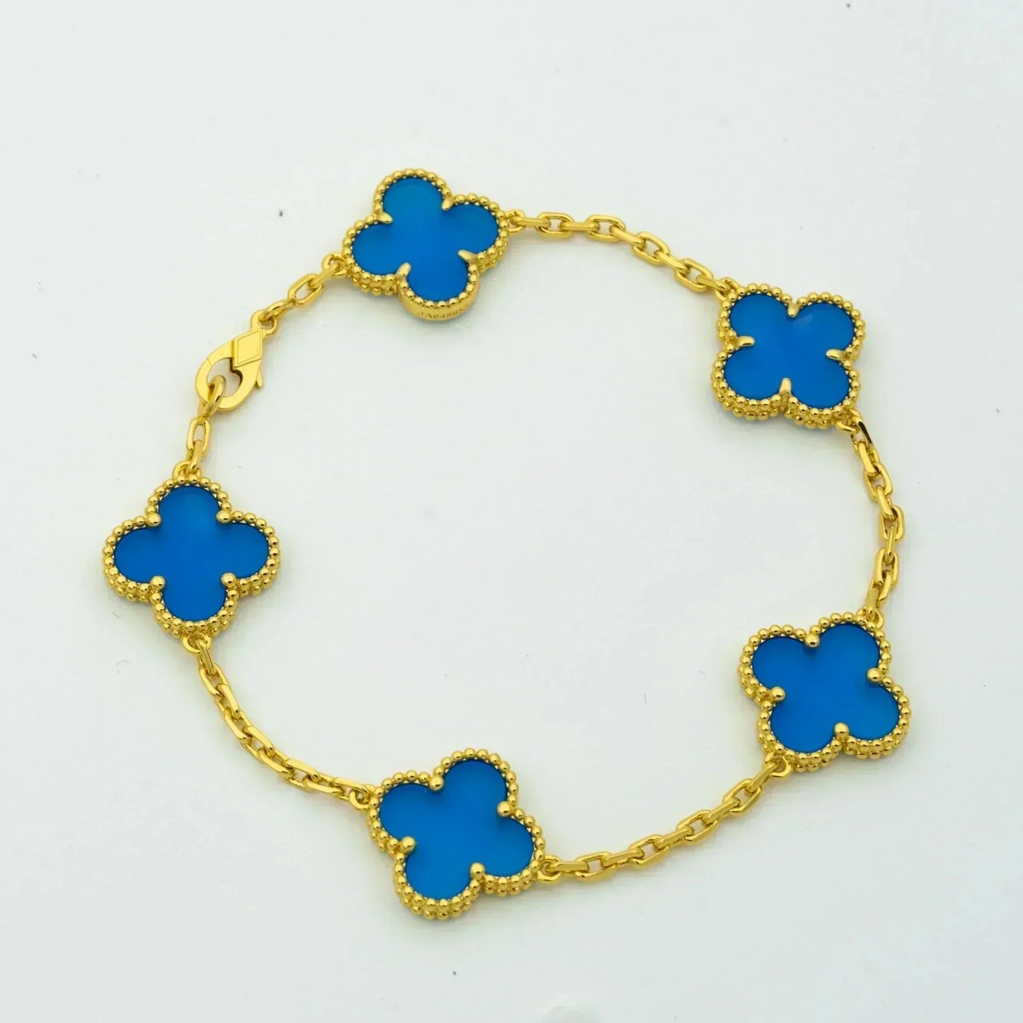 [✨ROSE✨]CLOVER 5 MOTIFS BLUE AGATE BRACELET