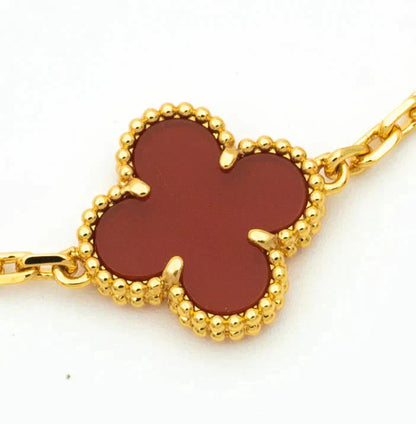 [✨ROSE✨]CLOVER 5 MOTIFS CARNELIAN DIAMOND BRACELET