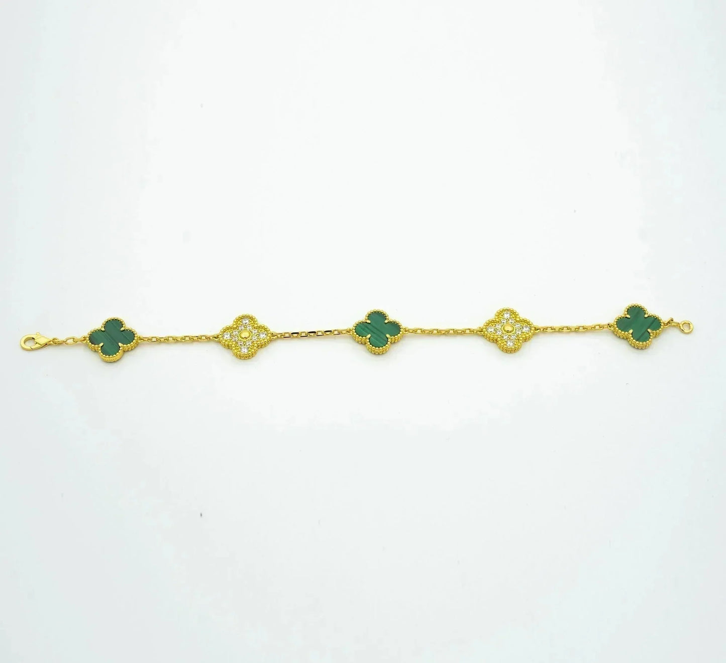 [✨ROSE✨]CLOVER  5 MOTIF MALACHITE DIAMOND BRACELET