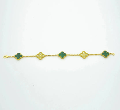 [✨ROSE✨]CLOVER  5 MOTIF MALACHITE DIAMOND BRACELET