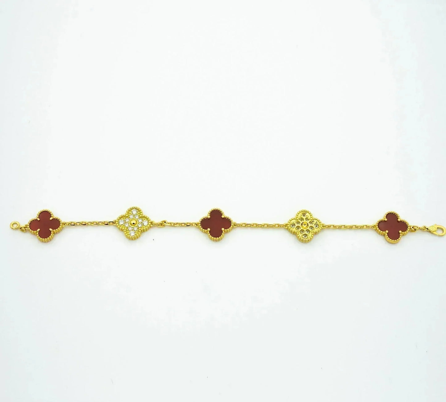 [✨ROSE✨]CLOVER 5 MOTIFS CARNELIAN DIAMOND BRACELET