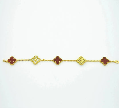 [✨ROSE✨]CLOVER 5 MOTIFS CARNELIAN DIAMOND BRACELET