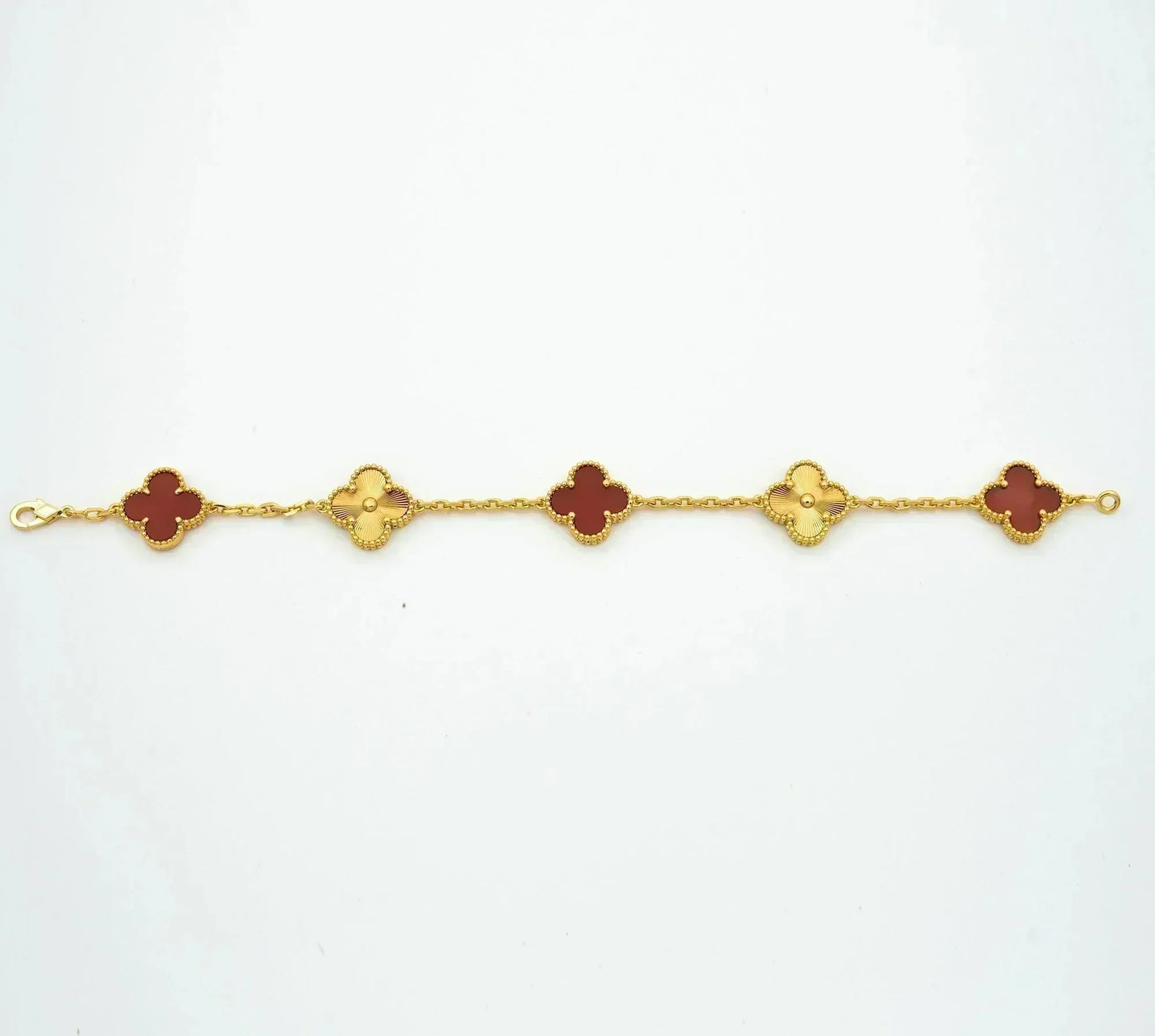 [✨ROSE✨]CLOVER  5 MOTIFS CARNELIAN GOLD BRACELET