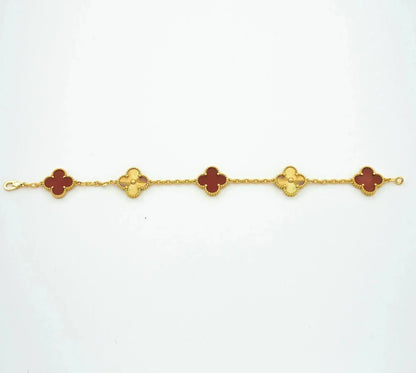 [✨ROSE✨]CLOVER  5 MOTIFS CARNELIAN GOLD BRACELET