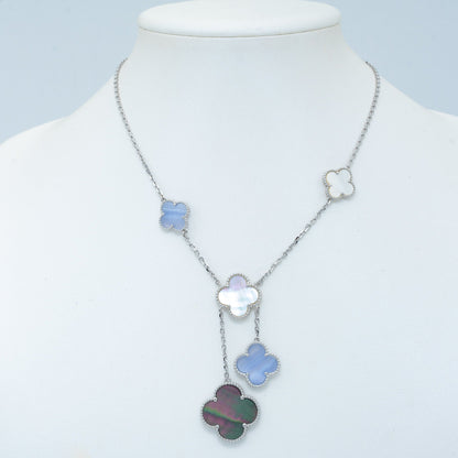 [✨ROSE✨]CLOVER MOP CHALCEDONY NECKLACE SILVER 6 MOTIF