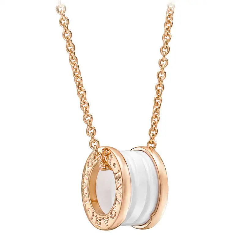 [✨ROSE✨]ZERO 1 WHITE CERAMIC PINK GOLD DIAMOND NECKLACE
