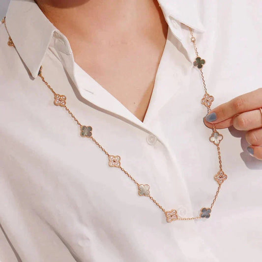 [✨ROSE✨]CLOVER 20 MOTIFS DARK MOP DIAMOND  NECKLACE