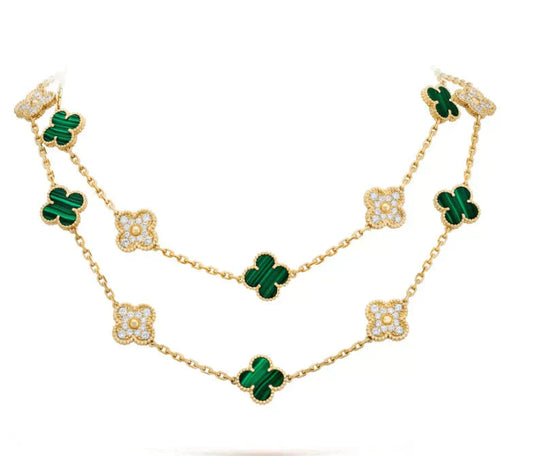 [✨ROSE✨]CLOVER 20 MOTIFS MALACHITE DIAMOND NECKLACE