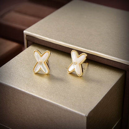 [✨ROSE✨]JEUX DE WHITE MOP GOLD DIAMOND EARRINGS