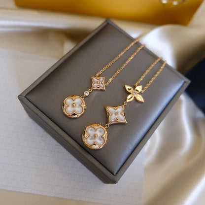 [✨ROSE✨]COLOR BLOSSOM LARIAT NECKLACE PINK GOLD WHITE MOTHER PEARL AND DIAMOND