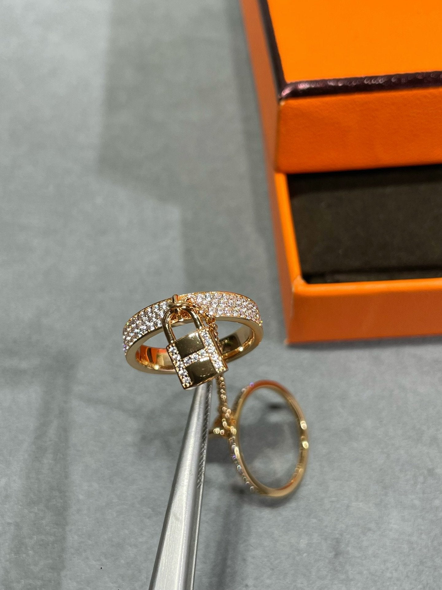 [✨ROSE✨]HM KELLY CLOCHETTE DOUBLE RING IN  WITH DIAMONDS
