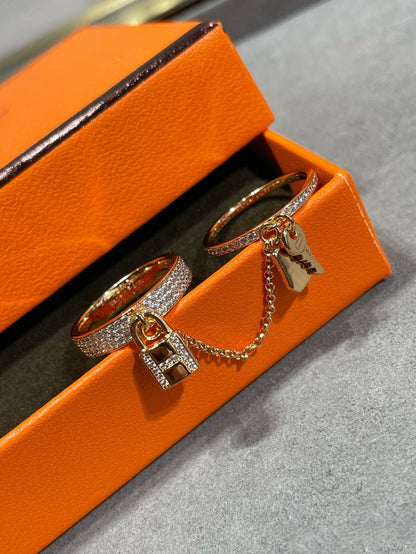 [✨ROSE✨]HM KELLY CLOCHETTE DOUBLE RING IN  WITH DIAMONDS
