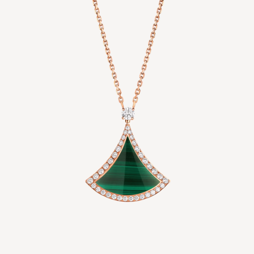 [✨ROSE✨]DREAM MALACHITE DIAMOND PAVED PINK GOLD NECKLACE