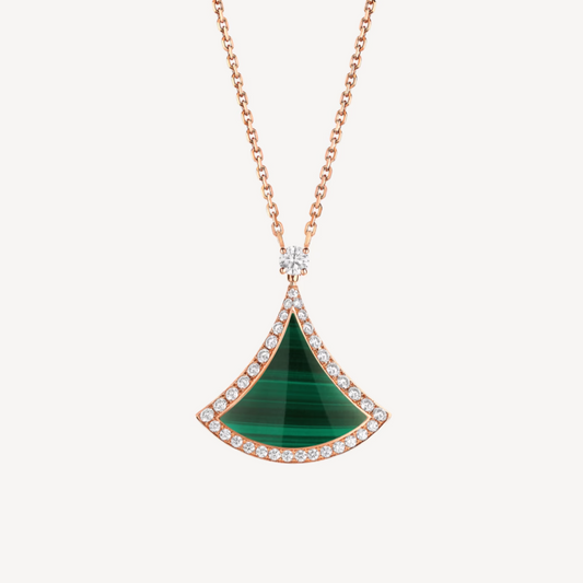 [✨ROSE✨]DREAM MALACHITE DIAMOND PAVED PINK GOLD NECKLACE