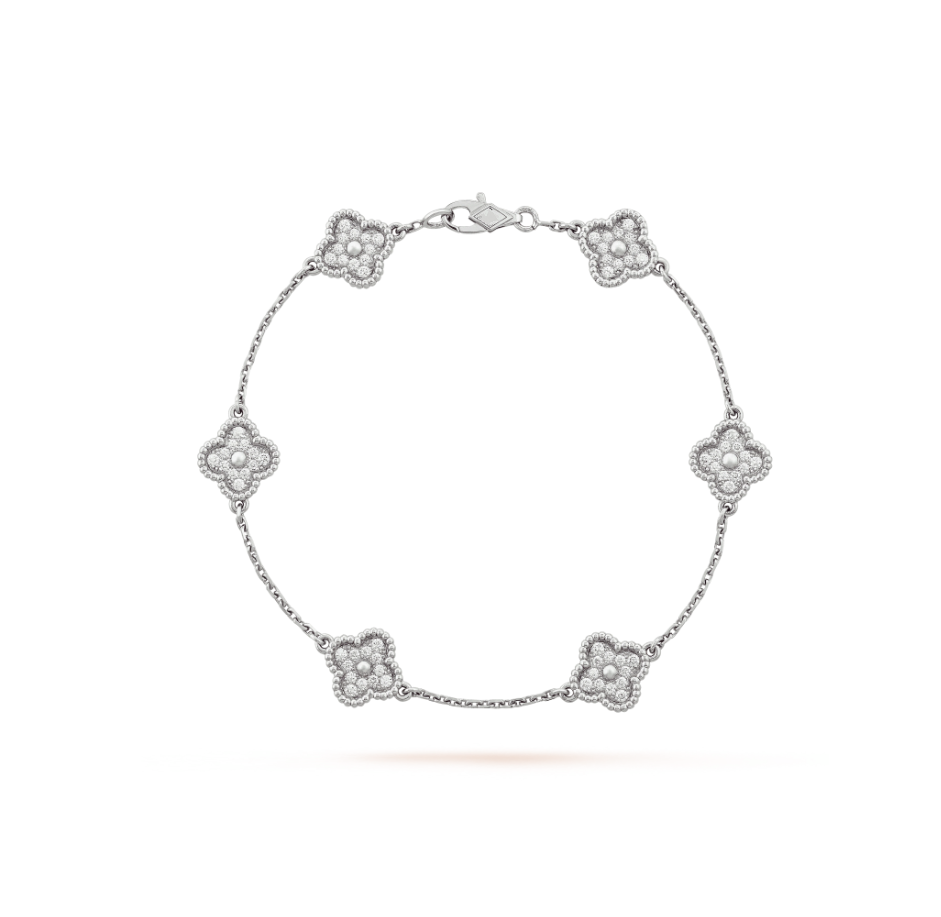 [✨ROSE✨]CLOVER 6 MOTIF SILVER DIAMOND BRACELET