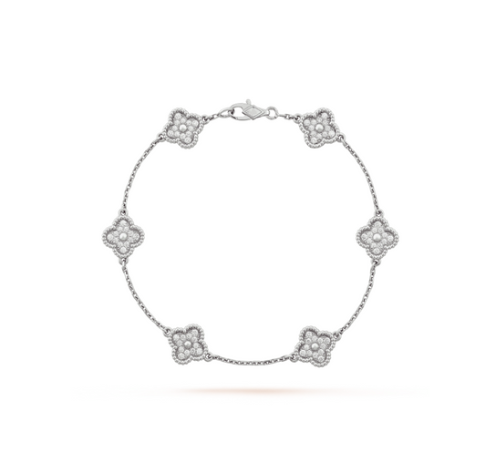 [✨ROSE✨]CLOVER 6 MOTIF SILVER DIAMOND BRACELET