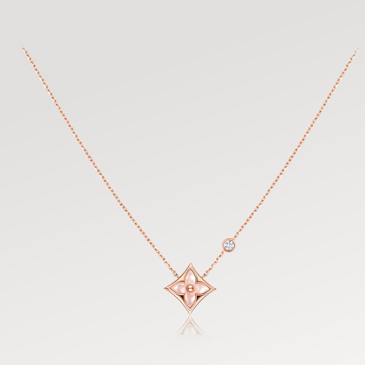 [✨ROSE✨]STAR PINK MOP 1 DIAMOND PINK GOLD NECKLACE