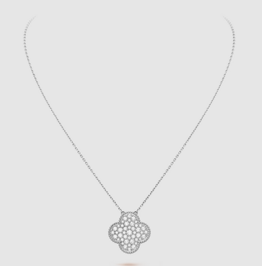 [✨ROSE✨]CLOVER 25MM LARGE PENDANT DIAMOND PAVED SILVER NECKLACE