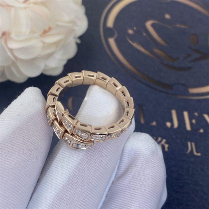 [✨ROSE✨]SERPENTI RING PINK GOLD DIAMOND PAVED 4MM