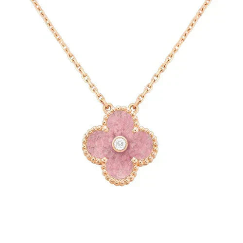 [✨ROSE✨]CLOVER 15MM DIAMOND RHODONITE NECKLACE
