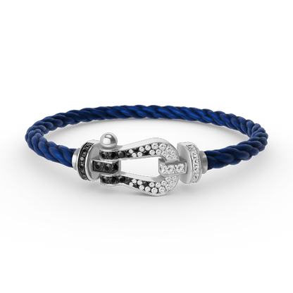 [✨ROSE✨]FORCE LARGE HORSESHOE BLACK WHITE DIAMOND BRACELET SILVER
