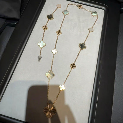 [✨ROSE✨]DETACHABLE CLOVER 15(11+4) FLOWER ROSE GOLD NECKLACE SET