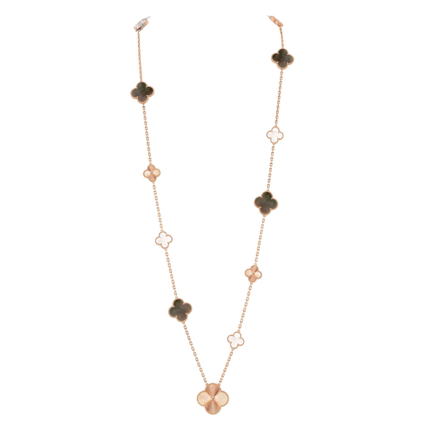 [✨ROSE✨]DETACHABLE CLOVER 15(11+4) FLOWER ROSE GOLD NECKLACE SET