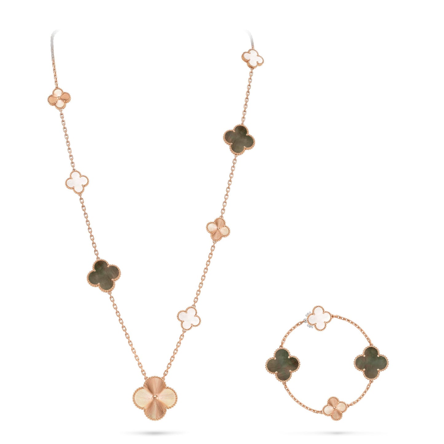 [✨ROSE✨]DETACHABLE CLOVER 15(11+4) FLOWER ROSE GOLD NECKLACE SET