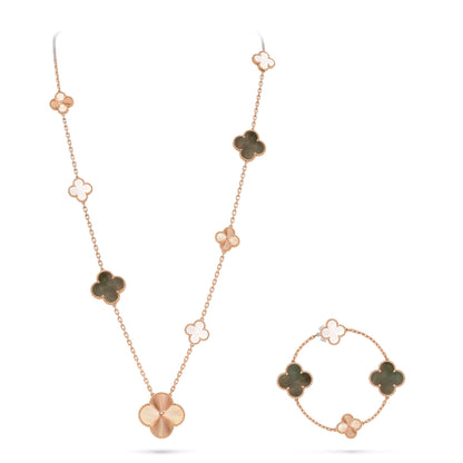 [✨ROSE✨]DETACHABLE CLOVER 15(11+4) FLOWER ROSE GOLD NECKLACE SET