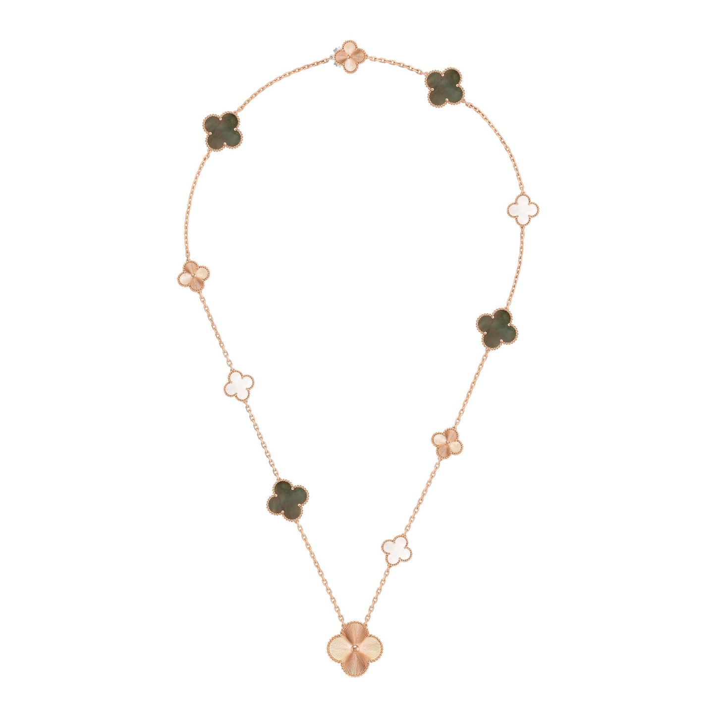 [✨ROSE✨]DETACHABLE CLOVER 15(11+4) FLOWER ROSE GOLD NECKLACE SET