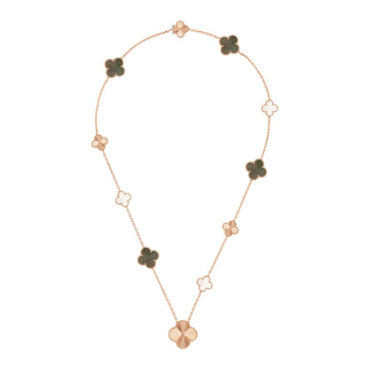 [✨ROSE✨]DETACHABLE CLOVER 15(11+4) FLOWER ROSE GOLD NECKLACE SET