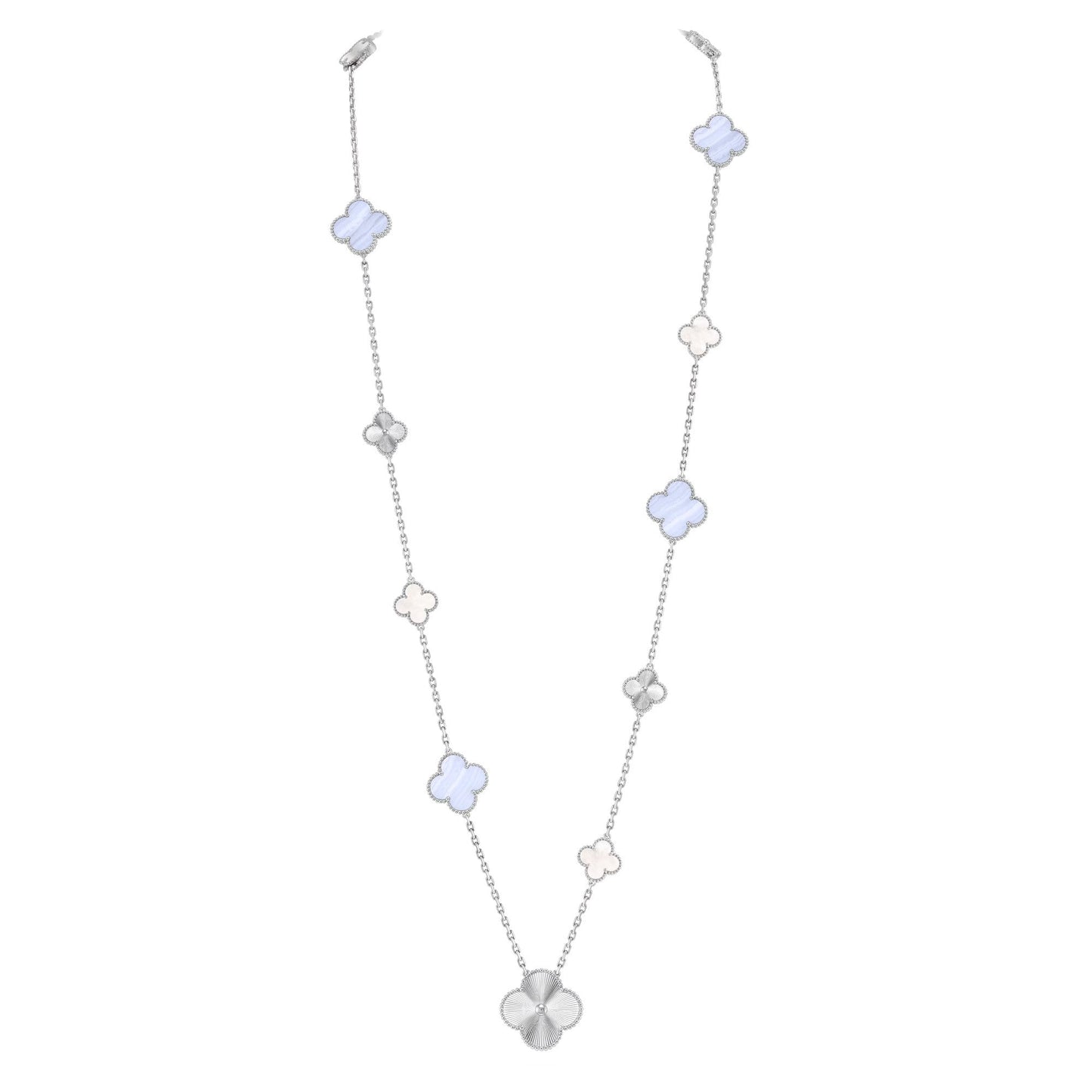 [✨ROSE✨]DETACHABLE CLOVER 15(11+4) FLOWER SILVER NECKLACE SET