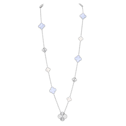 [✨ROSE✨]DETACHABLE CLOVER 15(11+4) FLOWER SILVER NECKLACE SET