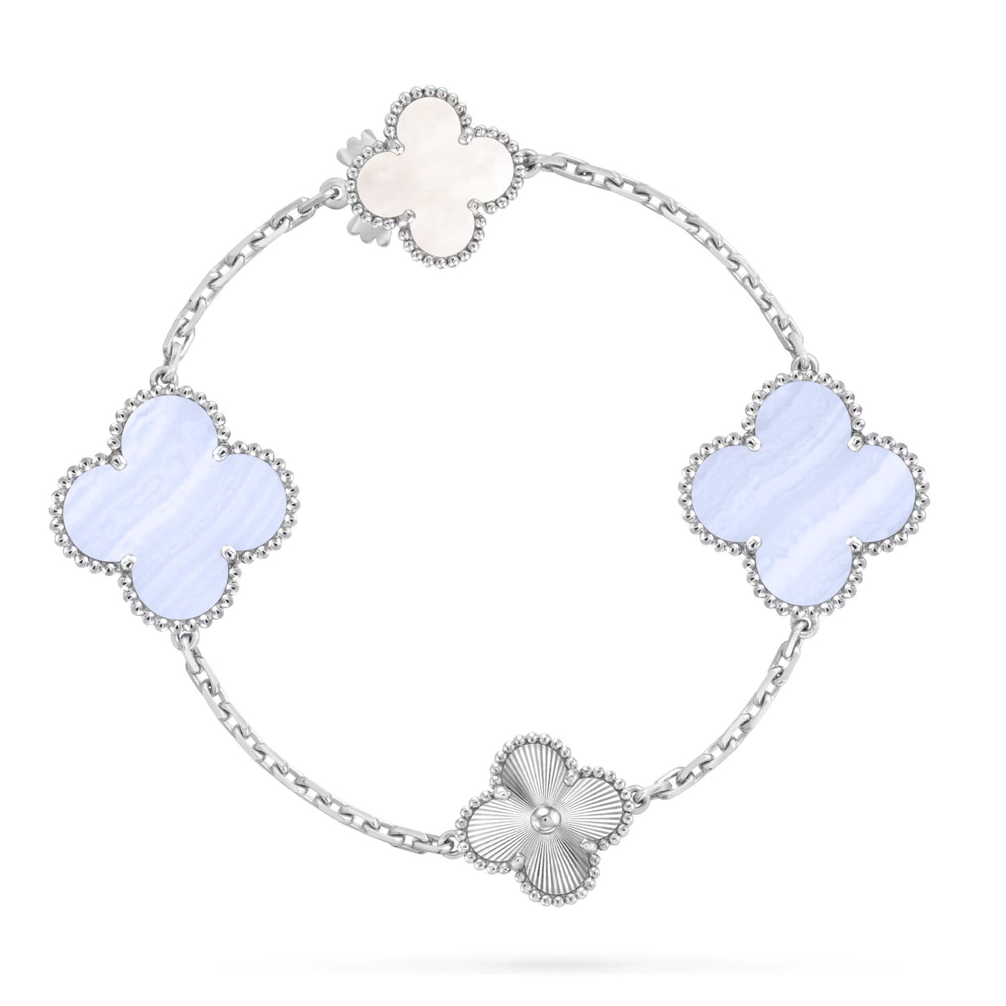 [✨ROSE✨]DETACHABLE CLOVER 15(11+4) FLOWER SILVER NECKLACE SET