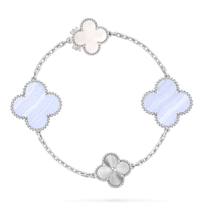 [✨ROSE✨]DETACHABLE CLOVER 15(11+4) FLOWER SILVER NECKLACE SET
