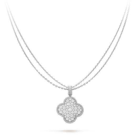 [✨ROSE✨]CLOVER 25MM SILVER FULL DIAMOND BIG CLOVER NECKLACE